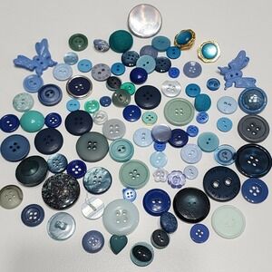 VTG Buttons Lot Grandma Turquoise Blue Bakelite Early Plastic Glass Teal 70s 80s